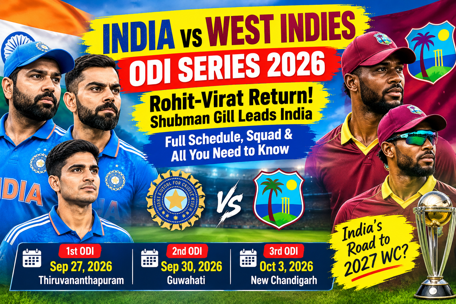 India vs West Indies ODI: Rohit Sharma, Virat Kohli Back! When and Where to Watch 1st Match 8 ChatGPT Image Sep 26 2026 10 48 12 PM